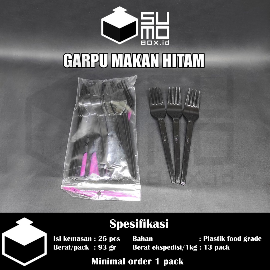 [1 PAK] Sendok Plastik Garpu Plastik makan catering kuat murah panjang Warna Bening , Putih, Hitam-1PAK-Garpu Hitam