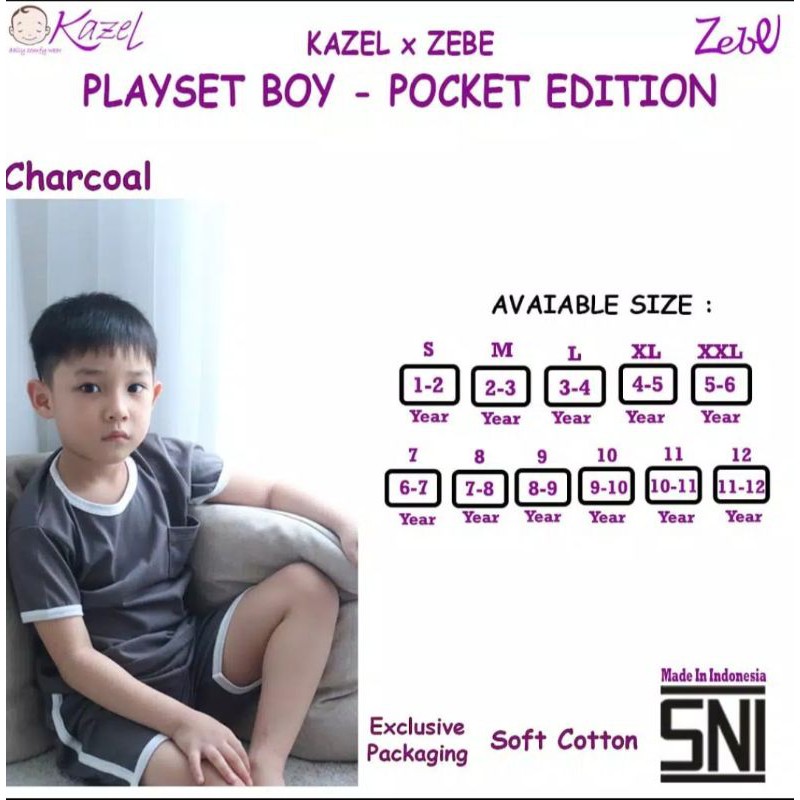 Kazel Playset Boy Pocket Edition part 1/ kazel setelan pendek/ baju anak kazel