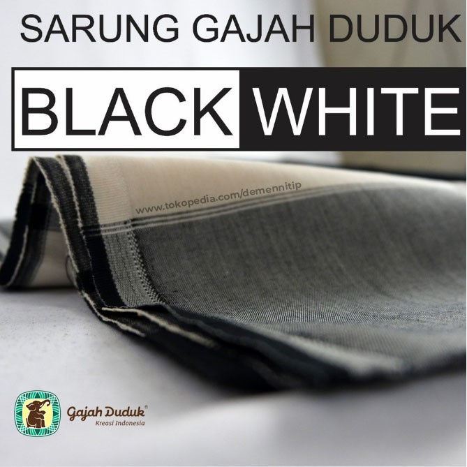 Sarung Gajah Duduk - Kain Sarung Pria Gajah Duduk - Hitam Putih Grosir