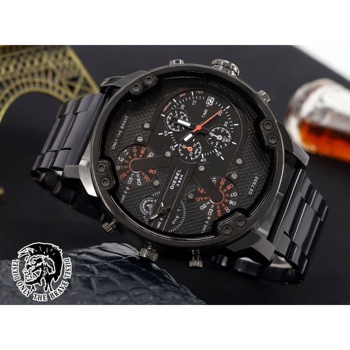 Jam Tangan Pria / Cowok Diesel Big Rantai Full Black