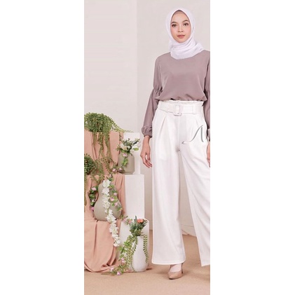 Celana Premium Scuba Import | Celana Kulot High Waist Office Pants Import | Wide Leg Free belt