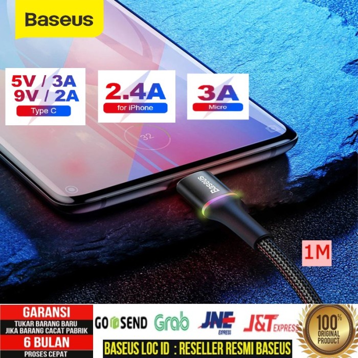 Kabel Data LED Baseus Halo Fast Charging Type-C MICRO IPHONE1M