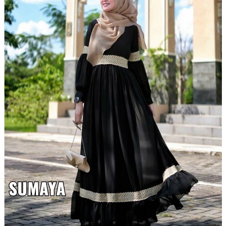 Abaya Gamis Sumaya Hitam Dress Muslim Wanita Bahan Super Premium Kualitas Boutique Pakaian Muslim Hitam Jubah Arab Dubai Turkey Eksklusif