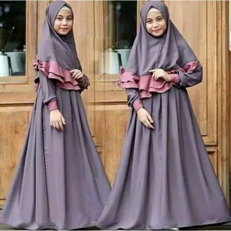 gamis anak Selma kids  set gamis&amp;jilbab usia 9-10-11-12 tahun