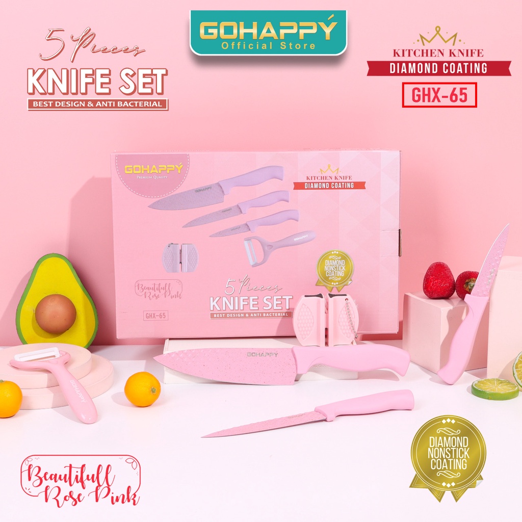 PISAU SET GOHAPPY DIAMOND 5 PCS Nonstick and anti bacterial knives set GHX65
