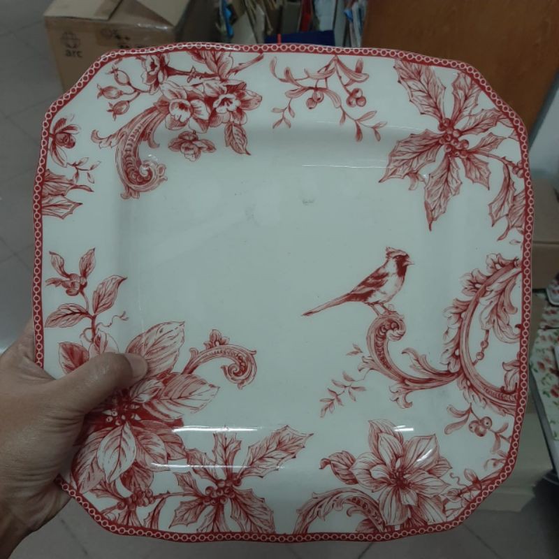 ADELAIDE RED SQUARE DINNER PLATE PIRING KERAMIK HIAS SANGO PIRING SAJI LAUK VINTAGE