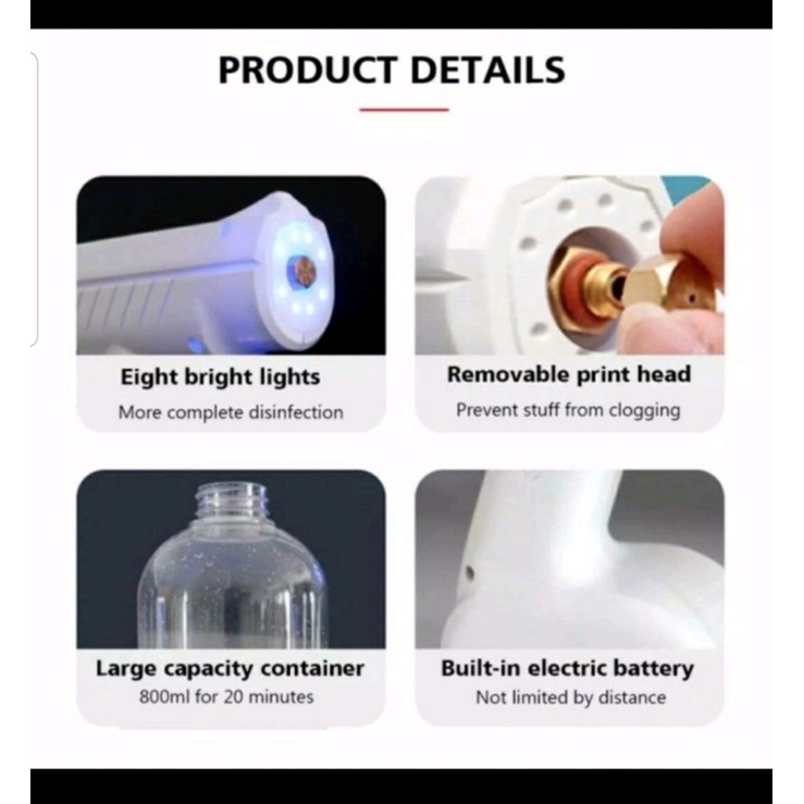 NANO SPRAY GUN DISINFEKTAN WIRELES PROTABLE 800ML UV-ALKOHOL SEMPROTAN