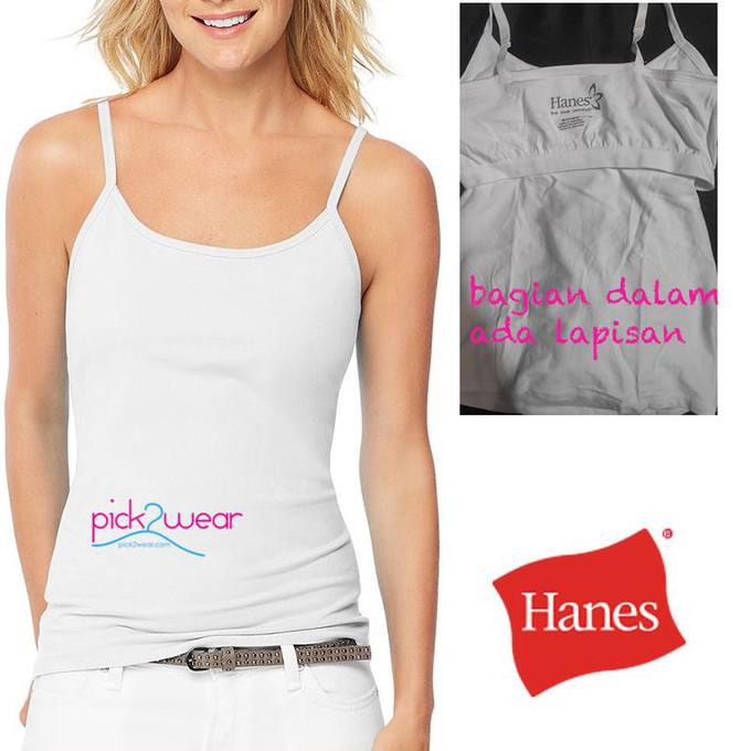 Promo Tahun Baru Hanes tanktop Cami Stretch Cotton Built-in Shelf Bra White - L