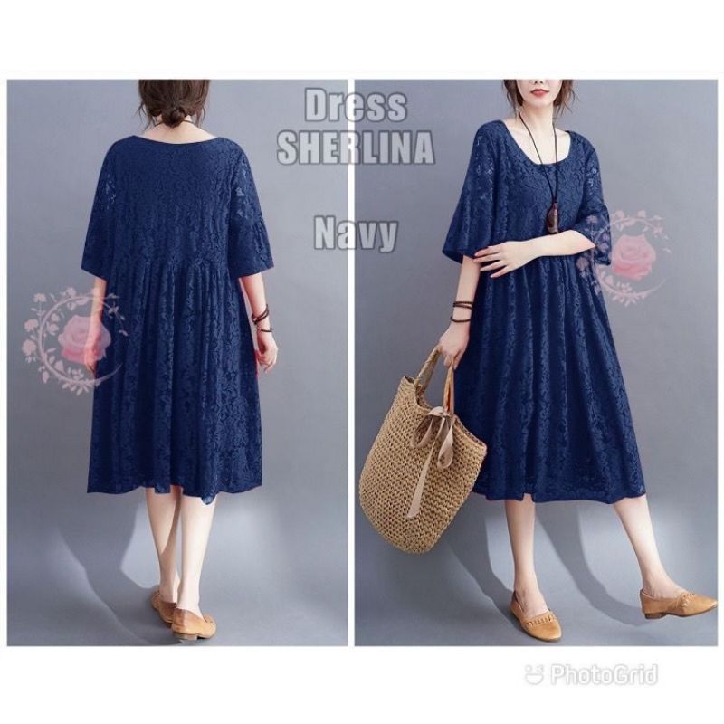 DRESS SHERLINA FASHION WANITA 4XL 3XL 2XL L/XL / BRUKAT PESTA FORMAL LENGAN PENDEK Jumbo / GAUN CANTIK