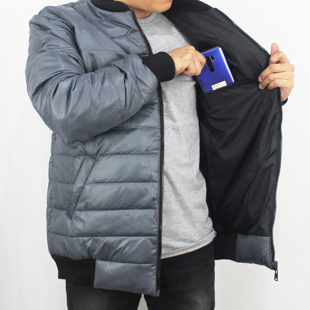 JAKET BOMBER PUFFER TEBAL PRIA - JAKET WINTER - JAKET PARASUT TEBAL - JAKET GUNUNG TEBAL PRIA ABU