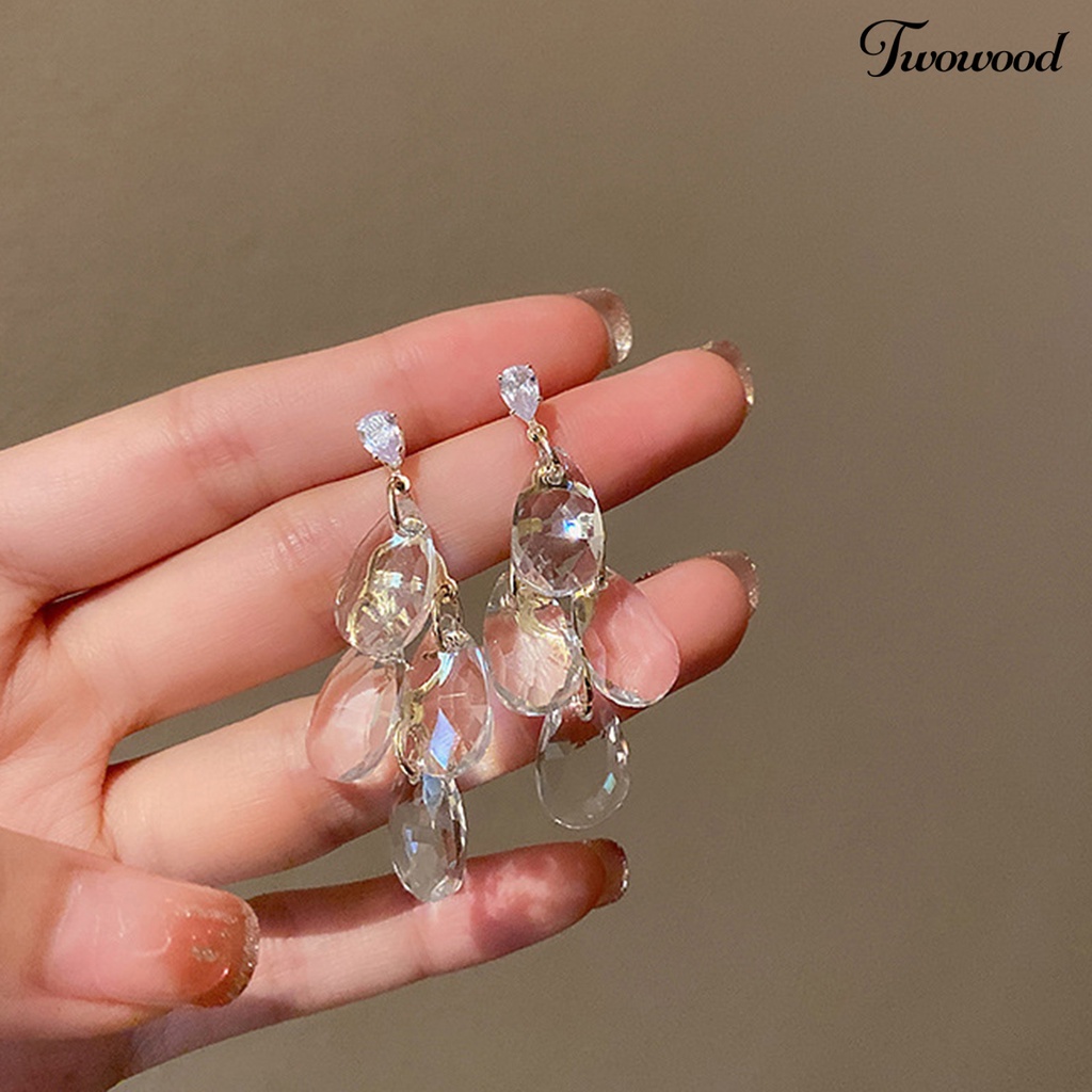 Twowood 1 Pair Women Dangle Earrings Water Drop-shaped Faux Crystal Jewelry Geometric Transparent Pendant Stud Earrings for Wedding