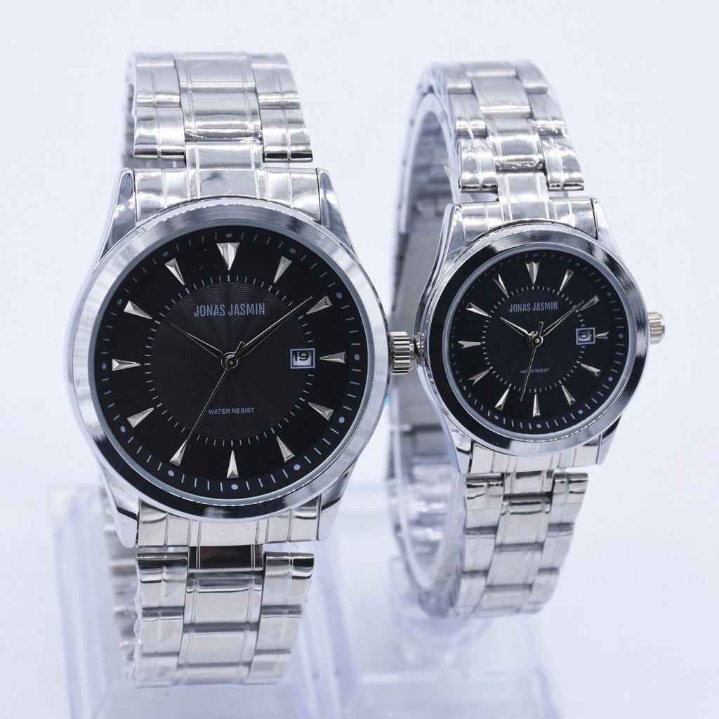 Jam Tangan Couple Jonas Jasmin L41504G Tali Rantai Tanggal Aktif Free Box &amp; Baterai