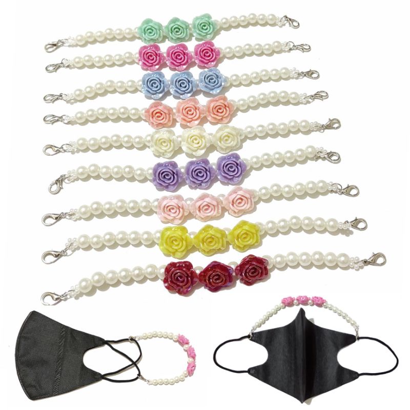 Konektor Masker Hijab Pastel Rose Flower Pearl Connector Mask Strap Extender Bunga Mutiara Korea