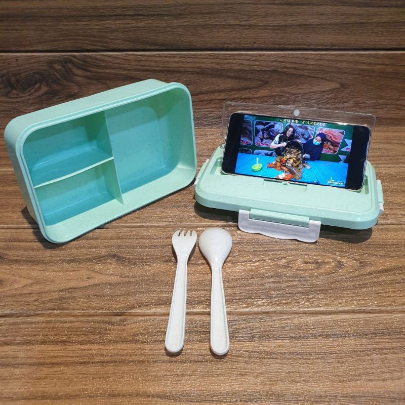 Lunch Box Komplit Sendok &amp; Garpu / Tempat Makan Sekat 3 Komplit / Tempat Makan Murah