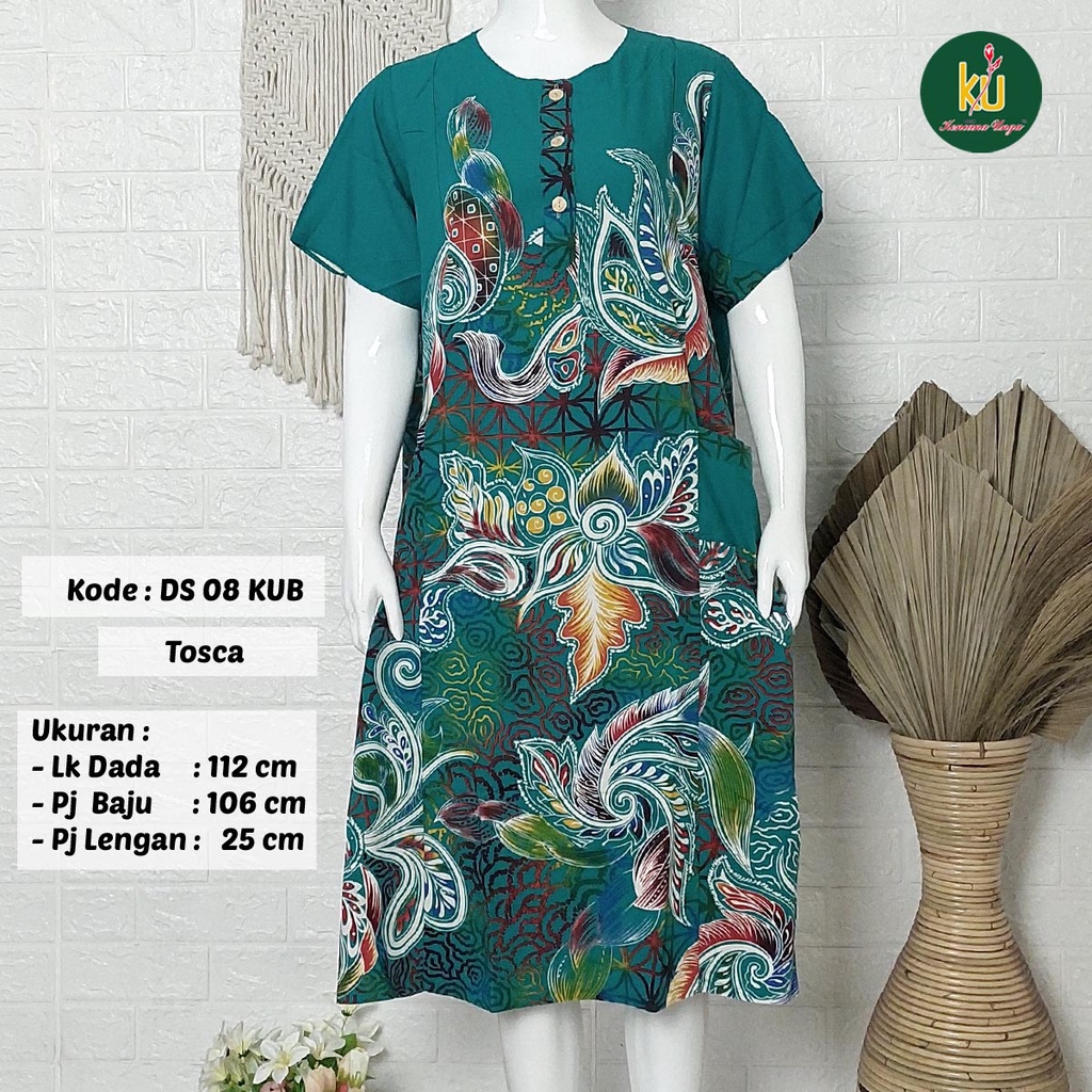 Bisa COD DS08 KUB | Daster Batik Kencana Ungu Asli Label Biru | Baju Santai Tidur Wanita Dewasa Kancing Depan Busui Friendly Motif Terbaru-Tosca B