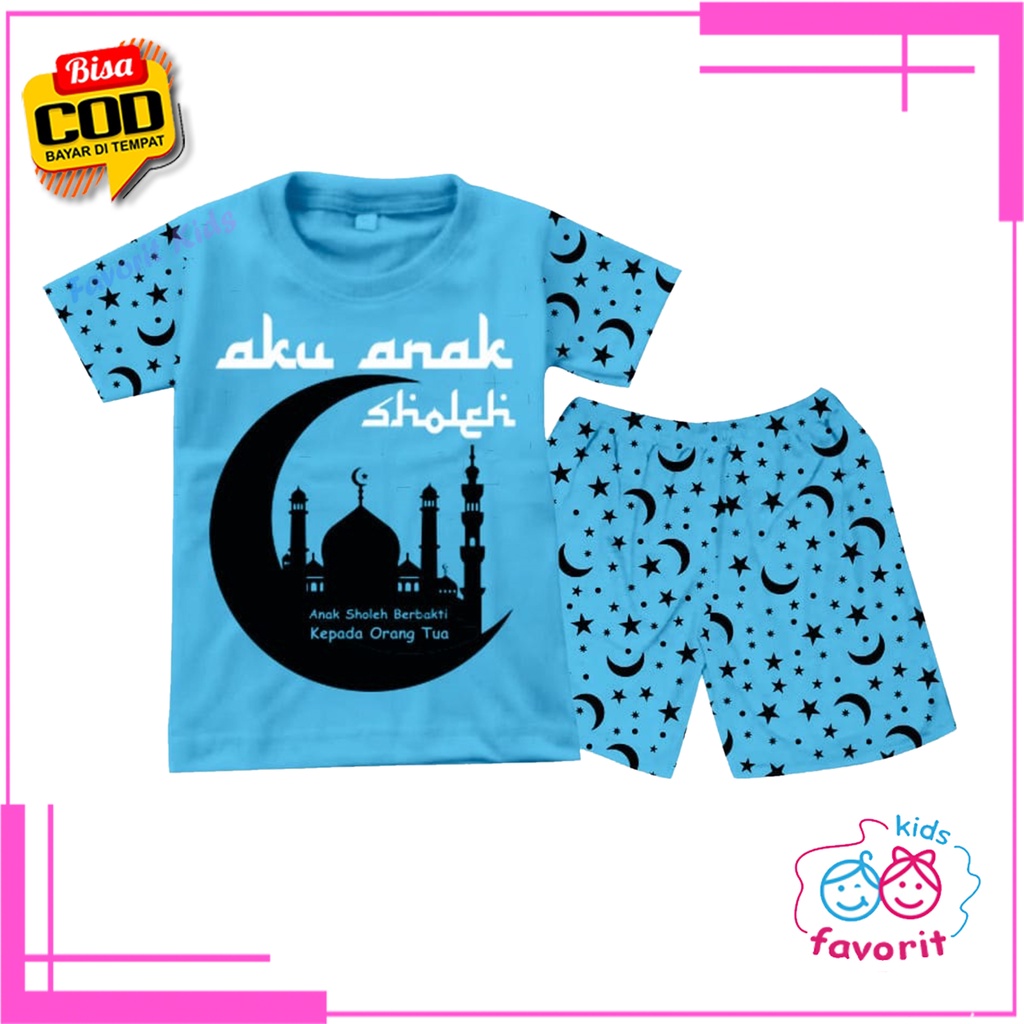 Favorit kids Setelan baju tidur anak perempuan muslim lengan pendek celana pendek corak anak soleh