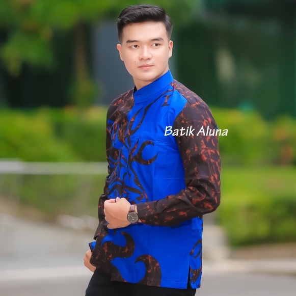 Baju Koko Pria Lengan Panjang Premium Baju Muslim Kombinasi Batik Pria Dewasa Lengan Panjang Kemeja Koko Pria Lengan Panjang Modern Dan Hitam FASHION MUSLIM BATIK ALUNA