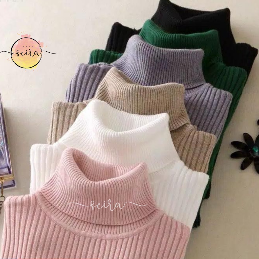 [BISA COD] Sweater Rajut Turtle Neck / Sweater Rajut Turtleneck Lengan Panjang Wanita / Sweater Rajut Longneck Wanita Ribbed