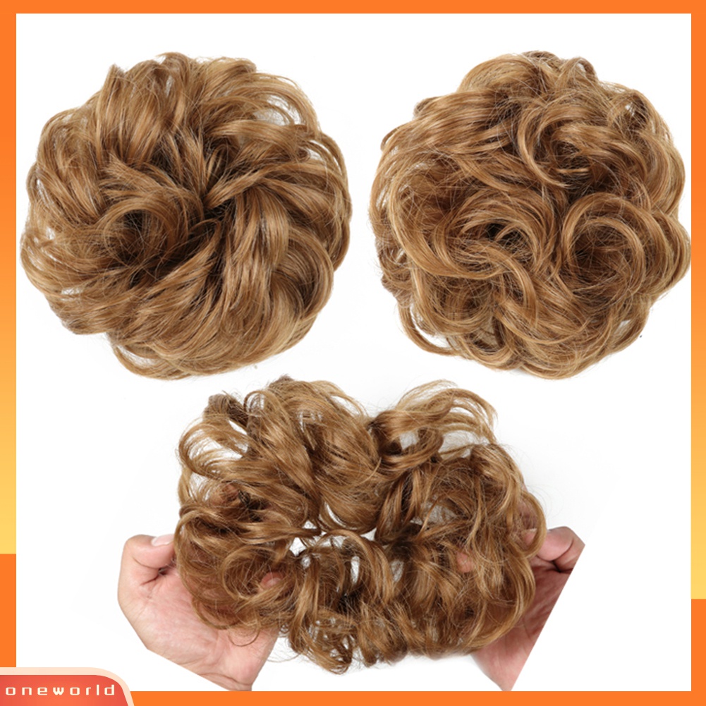 Wig Rambut Ekstensi Model Keriting Gelombang Messy Donut Chignons Ukuran 10cm Untuk Wanita