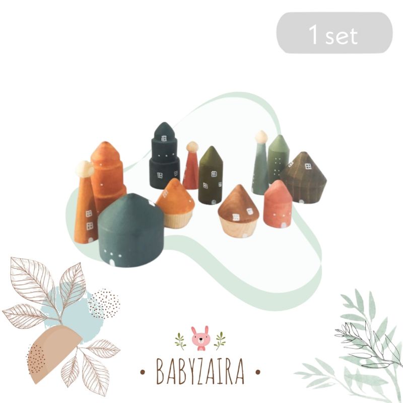 Twinkle Village - Mainan balok kayu edukasi - wooden blocks - mainan rumah rumahan - balok