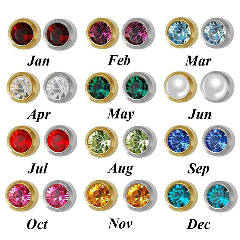 [ACKER] Birthstone 24K Emas Zircon Anting Stud Beruntung Anting Zirkonia Batu Kelahiran Untuk Wanita