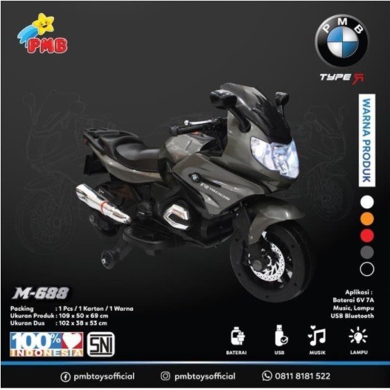 Khusus Ekspedisi Motor Aki Mainan Anak Remote Control PMB TOYS M688 TYPE R 6 Volt 7AH Garansi Original SNI COD-4