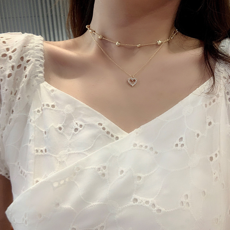 AY(CN) Kalung Rantai Klavikula Hias Liontin Hati Mutiara Gaya Korea Untuk Wanita