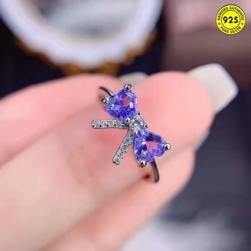 Cincin Model Terbuka Desain Pita Hias Batu Permata Tanzanite Alami Untuk Wanita