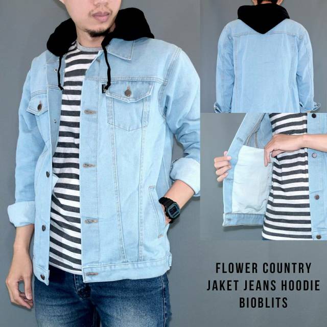 Jaket jeans hodie / jaket jeans combinasi flaace / jaket pria hodie jeans / jaket original /bisa cod