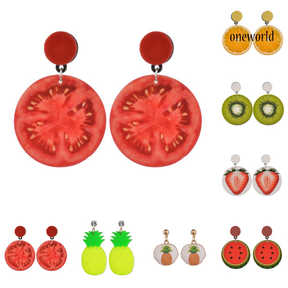 OW@ Korean Style Fruit Earrings Women Tomato Lemon Kiwi Acrylic Date Travel Jewelry