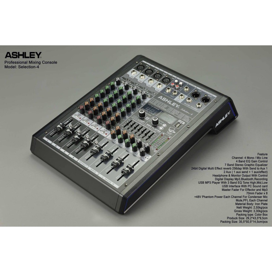 Mixer Ashley Selection 4,4 Channel,Bluetooth,usb,efec digital,soundcard,eq 7 band