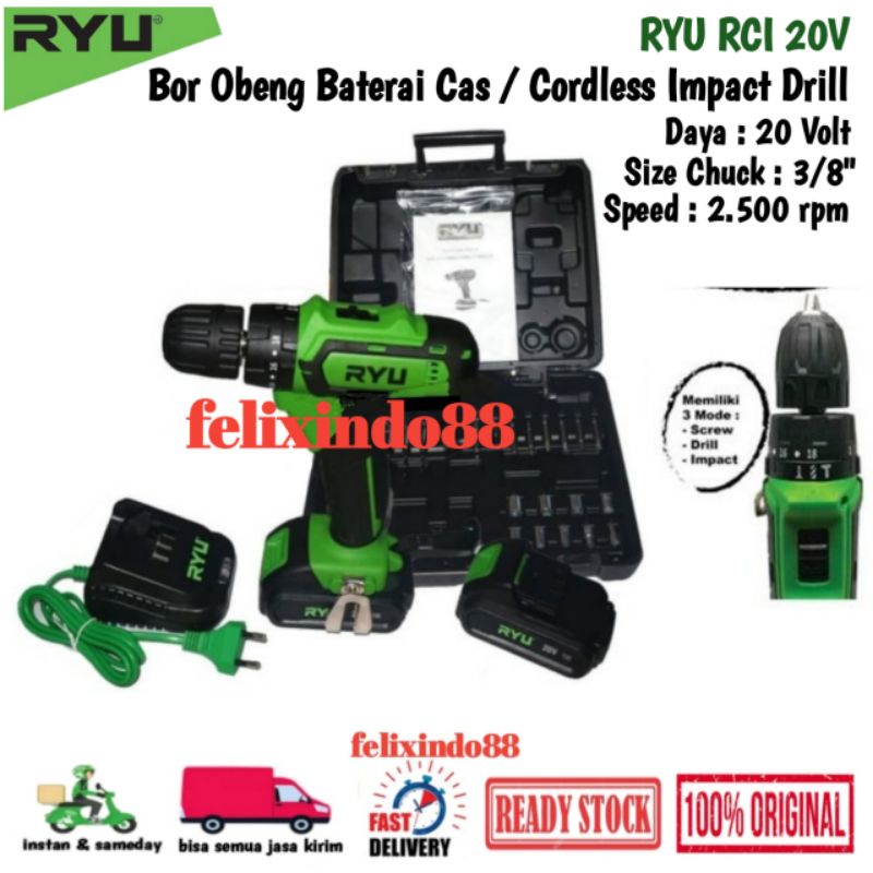 MESIN BOR RYU RCI 20V CORDLESS IMPACT / MESIN BOR TANGAN BATREI
