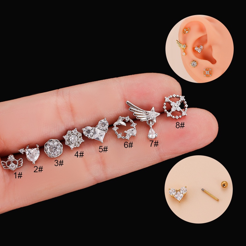 1pc Anting Tusuk Bentuk Hatisayapbintang Bahan Stainless Steel 20Gauge Goldsilver Untuk Wanita