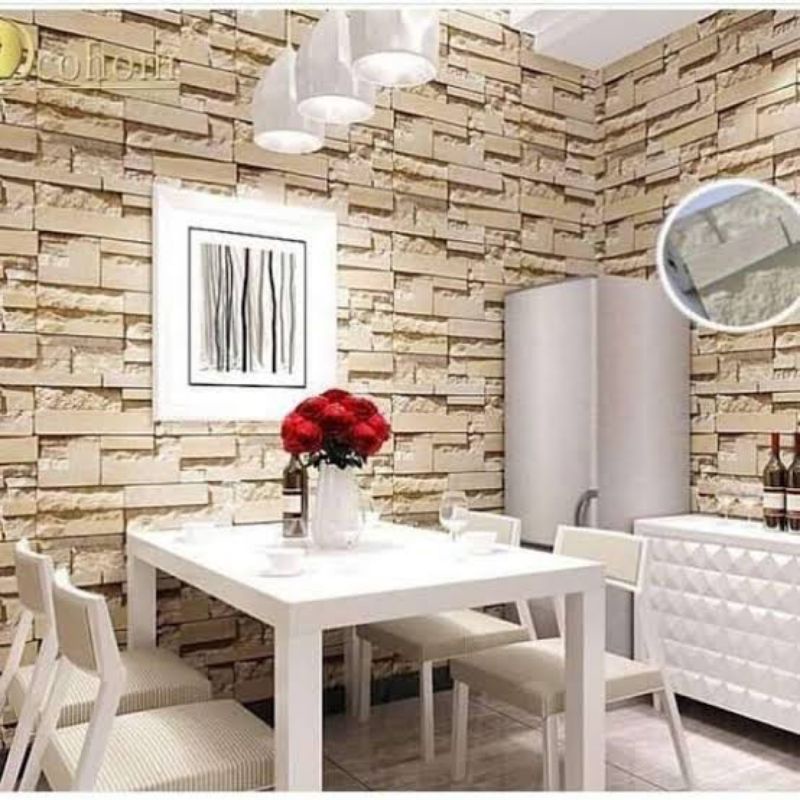 wallsticker/wallpaper dinding sticker Bata 3D Cream