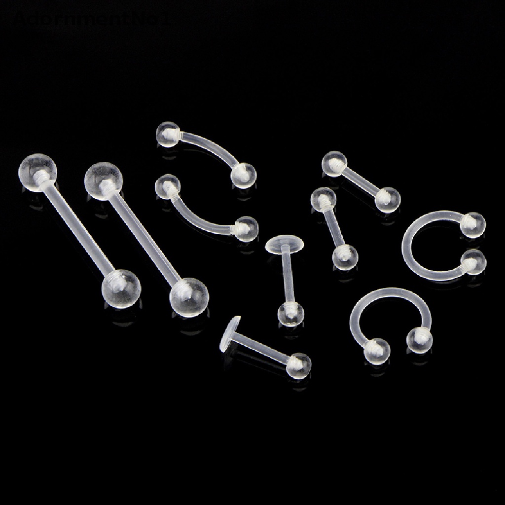 [AdornmentNo1] 10Pcs/Set Transparent Acrylic Barbell Eyebrow Belly Tongue Ring Piercing Jewelry  [new]