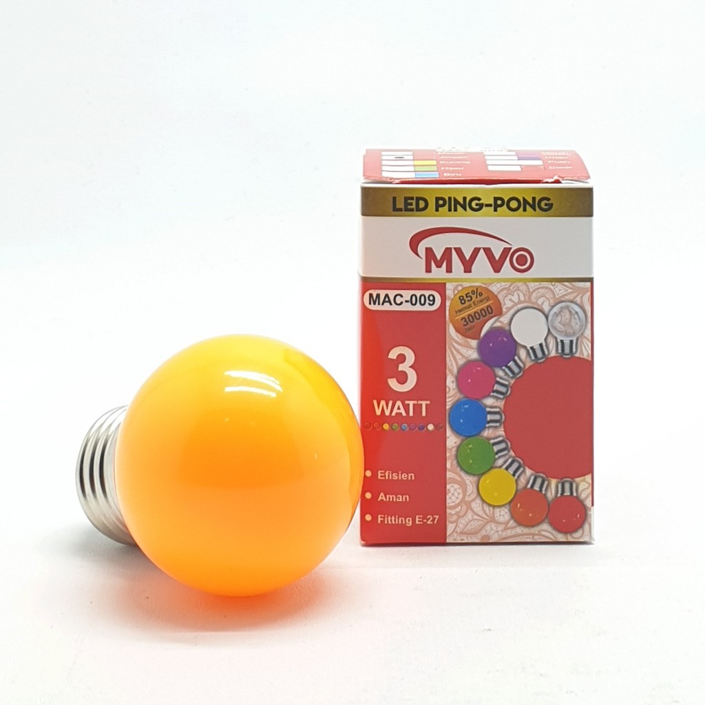 Myvo Orange Lampu Led Ping Pong 3W E27 Warna Orange / Lampu Dekorasi