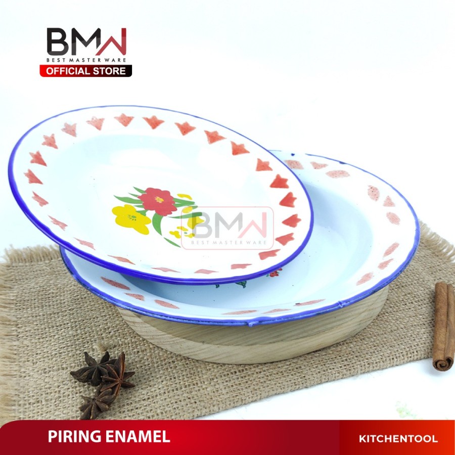 Piring Enamel 22 CM Kaleng Seng ayam jago/BUNGA Jadul Vintage