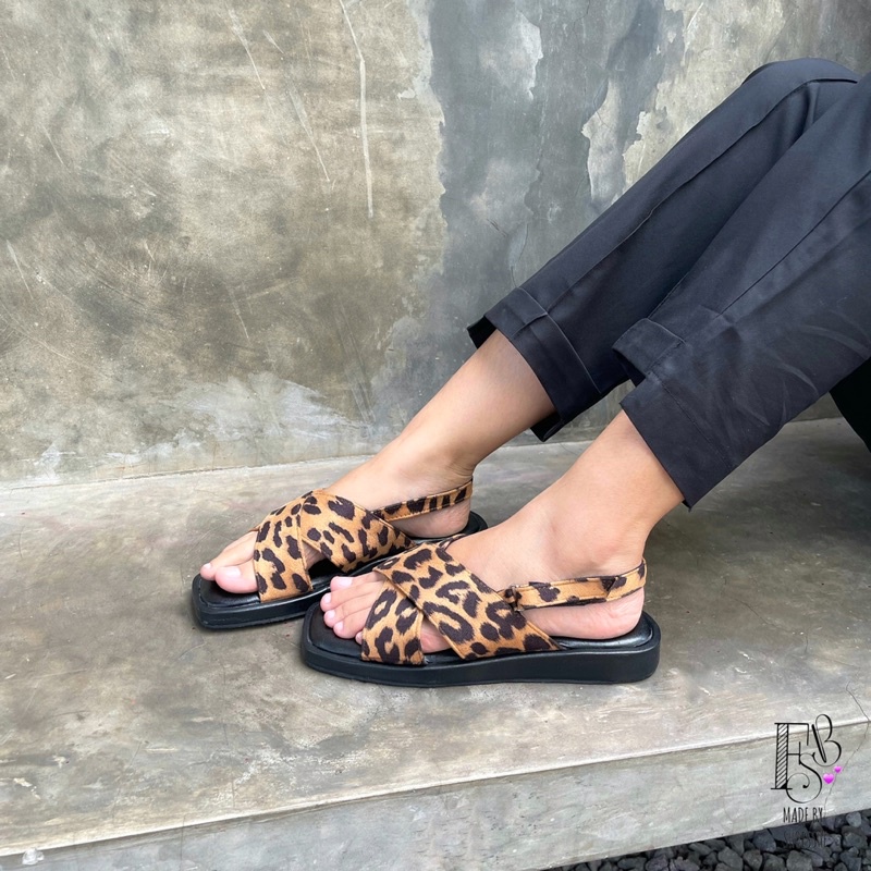 Fsb - Brooklyn Animal Print Sendal Tali Wanita Platform