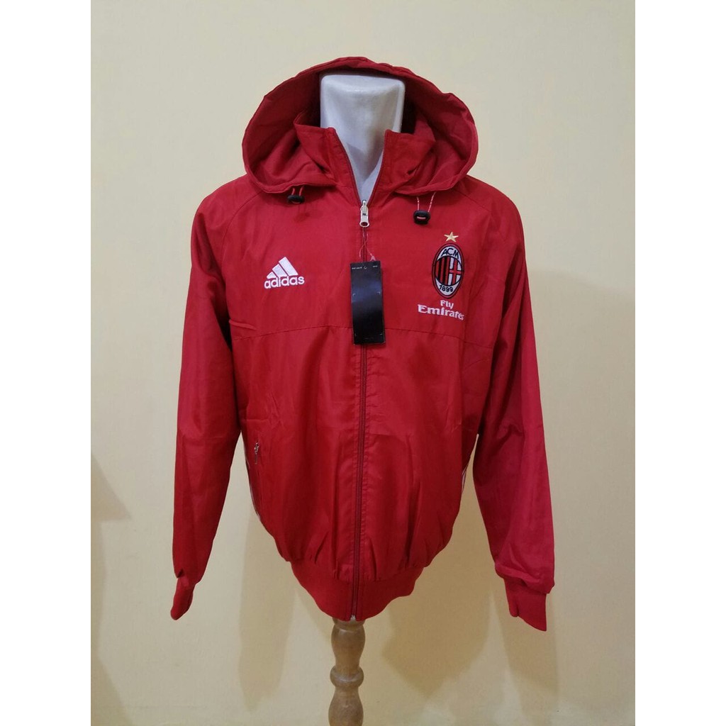 new JAKET PARASUT WATERPROOF BULAK BALIK AC MILAN MERAH GRADE ORI