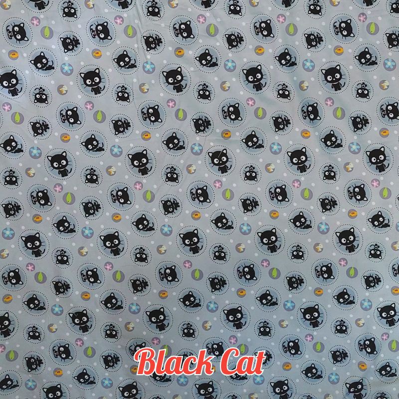 Kain Polymicro Motif Black Cat Untuk Bahan Sprei Piama microtex Anak Meteran Murah