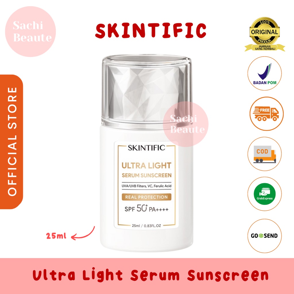 SKINTIFIC Sunscreen Ultra Light Serum SPF50 PA++++ 25ml Skincare Sunblock Stick untuk Kulit Berminyak dan Berjerawat Perlindungan UV Shield Sunblok Wajah Sunscreen Stik Gel Suncreen Scintific Anak Moisturizer