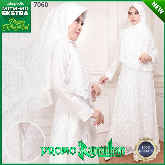 Gamis Wanita Putih Jumbo Brukat Syari Baju Kekinian Blouse Mewah