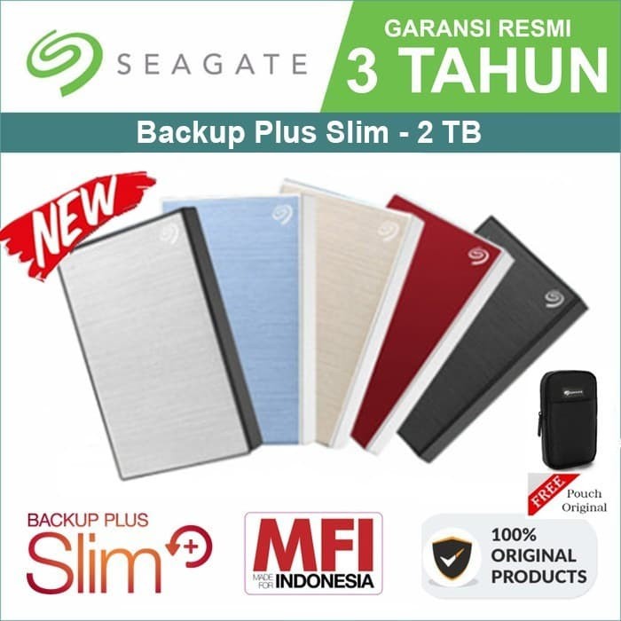 Seagate Backup Plus Slim 2TB-HD HDD External Hardisk Eksternal/Pouch