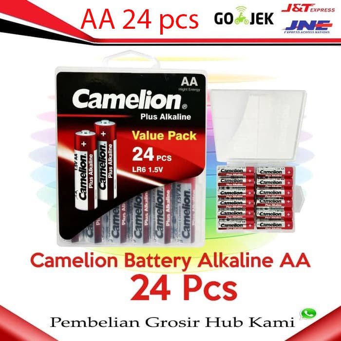 Camelion Baterai Alkaline AA 24 Pcs dengan kotak baterai