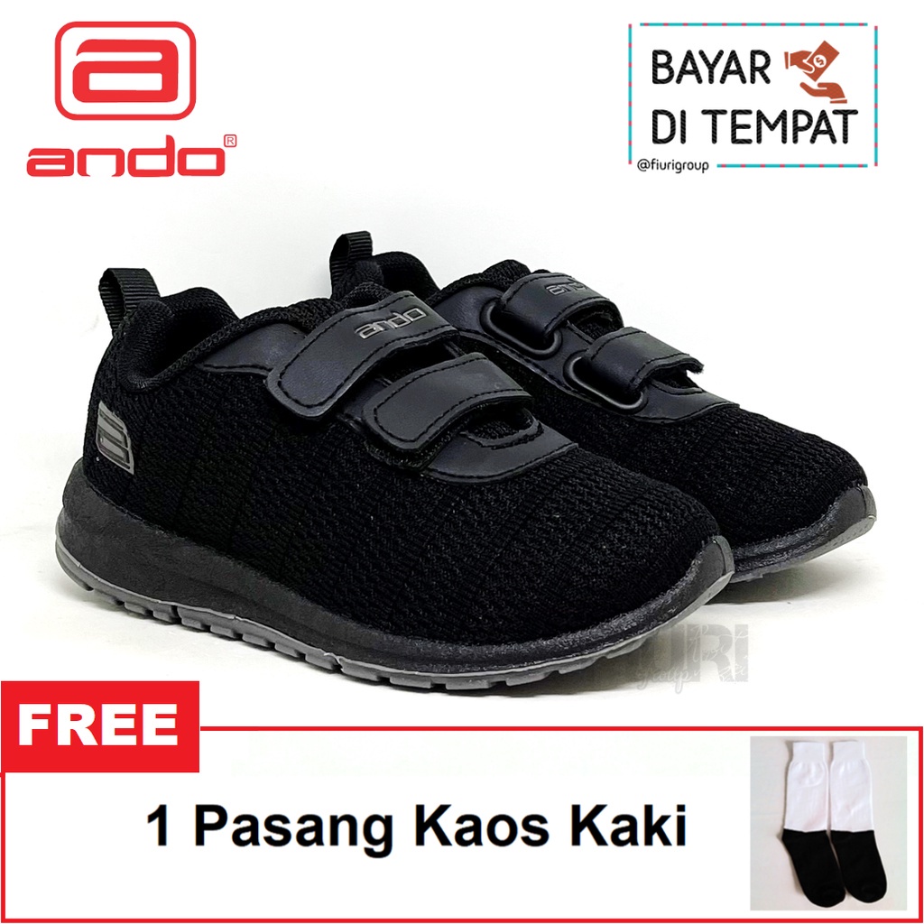 FIURI - ANDO ORIGINAL -  REBECCA PEREKAT 29-36 FULL HITAM - SEPATU SNEAKERS KANVAS SOL KARET ANAK KECIL PEREMPUAN  - SEPATU KETS LUCU FASHION TRENDY - SEPATU SEKOLAH PAUD TK SD KRETEKAN PEREKAT CEWEK MURAH PROMO DISKON BONUS KAOS KAKI