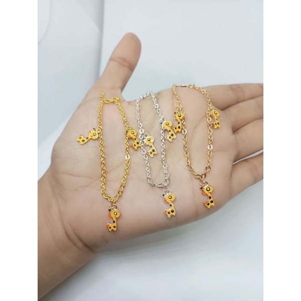 gelang tangan fashion anak perhiasan perak925 asli lapis emas model nori +m. geraffe cat kramik