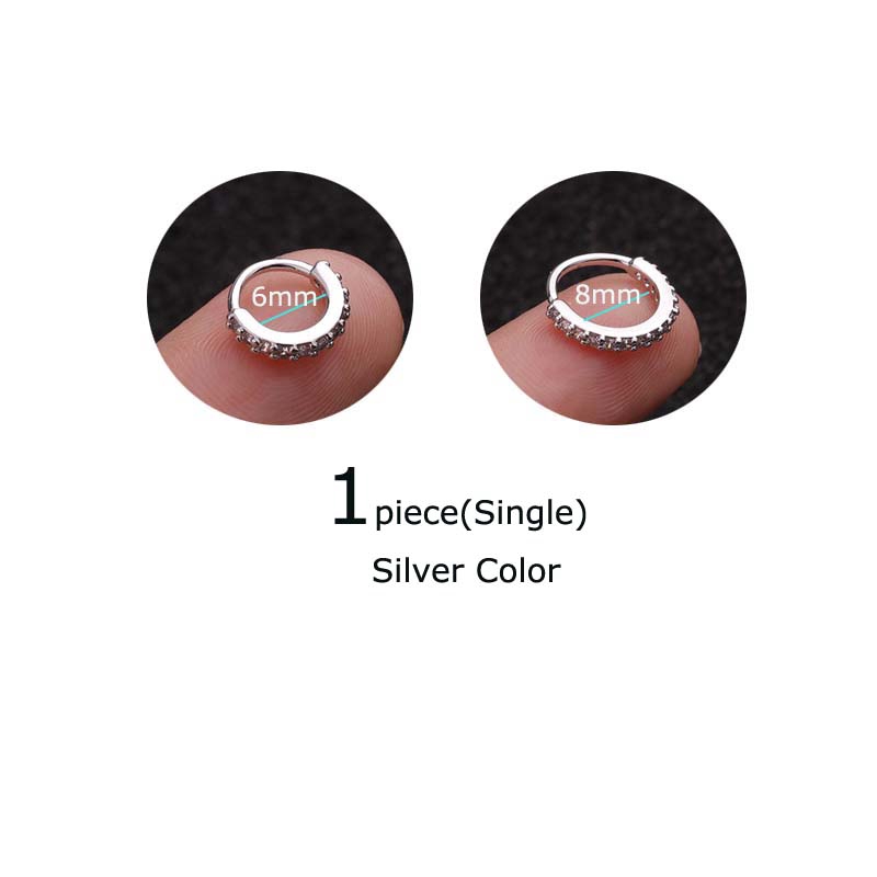 1piece Copper 6-10mm Hoop Cartilage Tragus Earrings Nose Helix Rook Pinna Helix Piercing 20G Zircon