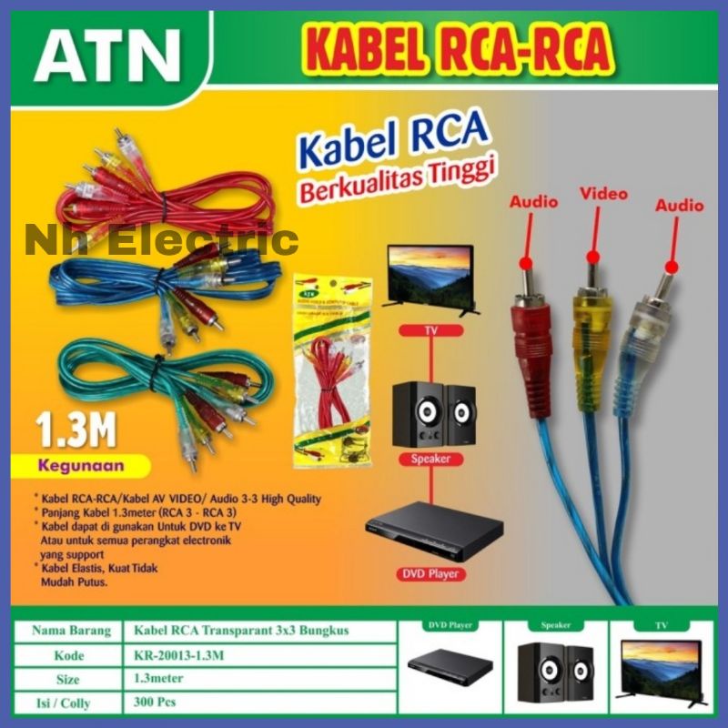 Kabel Jack Rca 3-3 Trans - Kabel Audio Speaker 3/3 Transparan 3 Male To 3 Male 3,5mm Atn