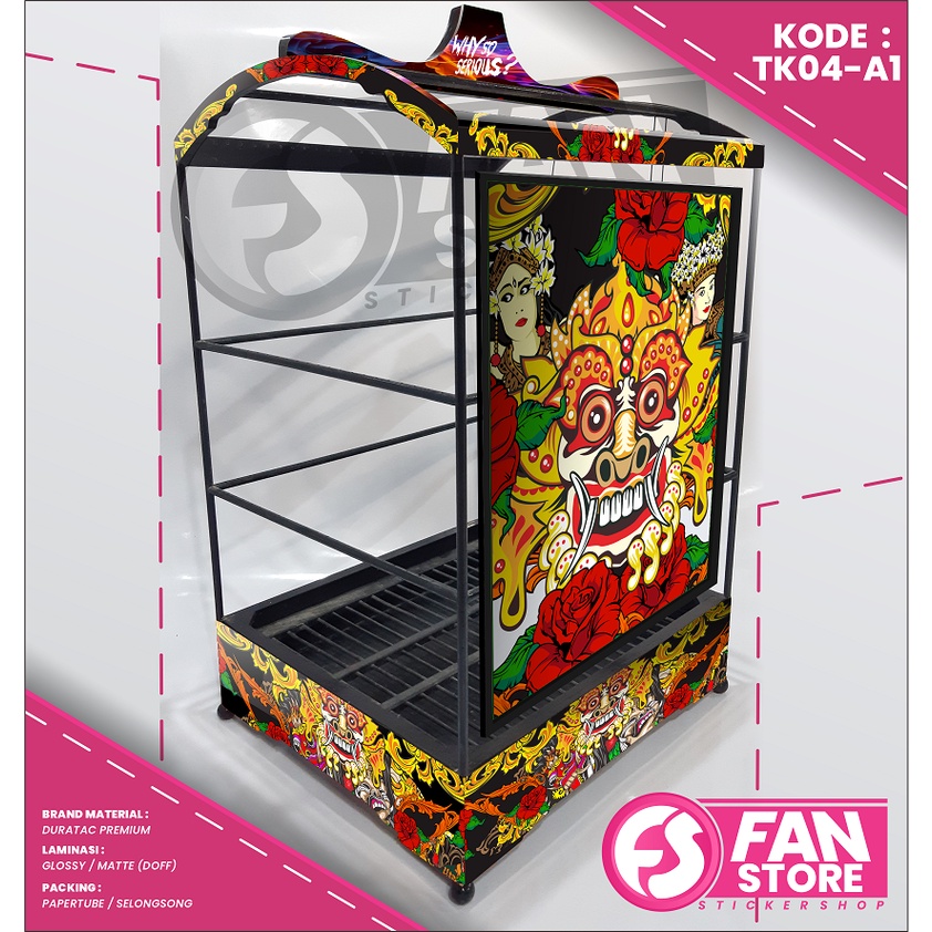 Stiker Kandang Tebok Kenari Kotak - Sticker Decal Sangkar Kenari BARONG BALI - KODE : TK04 A1