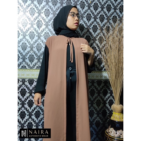 Cardigan Tali Belah Samping - Outer Ceruty Babydoll - Tanpa lengan - Rompi - long outer - Kanaya tre